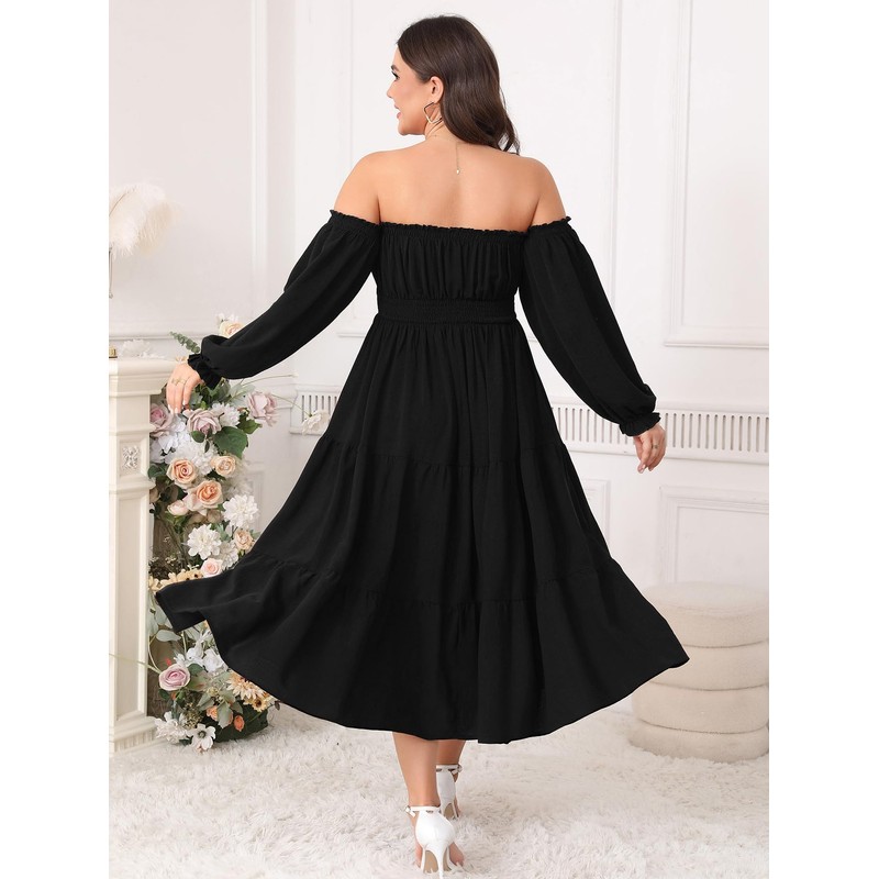 Women's Plus Size Maxi Dress Boho Off Shoulder Long Sleeve