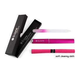 G.Liane Glass Nail File, Professional Crystal Glass Nail File, With Case, Double-sided, Etched, Nail File, Glass Manicure (Rainbow Pink)