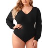 Milumia Women's Plus Size V Neck Long Sleeve Bodysuit Leotards