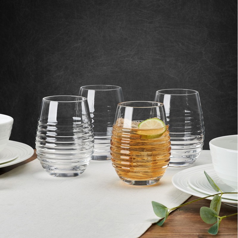 Mikasa Ciara Set of 4 Stemless Red White Wine Glasses,