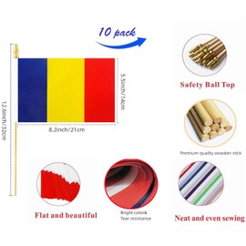 10 Pack Romania Flags - Handheld Flag- 5x8 in,Romania Mini Flag. Suitable For Party Decorations, Store Displays, Bar Decorations And National Day Parades.(Romania)