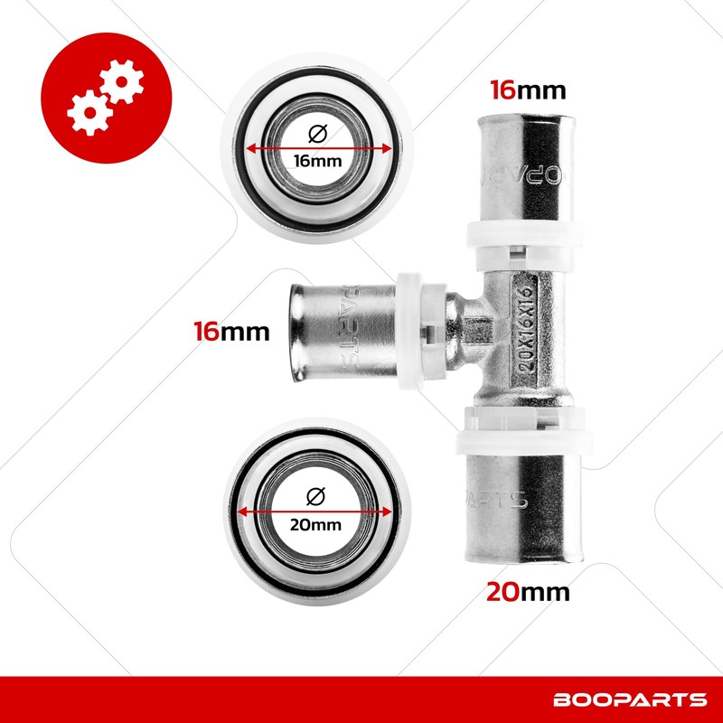 BOOPARTS - 4 pieces - press fitting tee - reducer