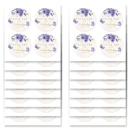 Mobiusea Creation Purple Floral Thank You for Celebrating with Us Stickers | Gold Foil Wedding Favor Stickers | 60pcs Waterproof 2" Thank You Labels for Baby Shower, Bridal Shower, Parties