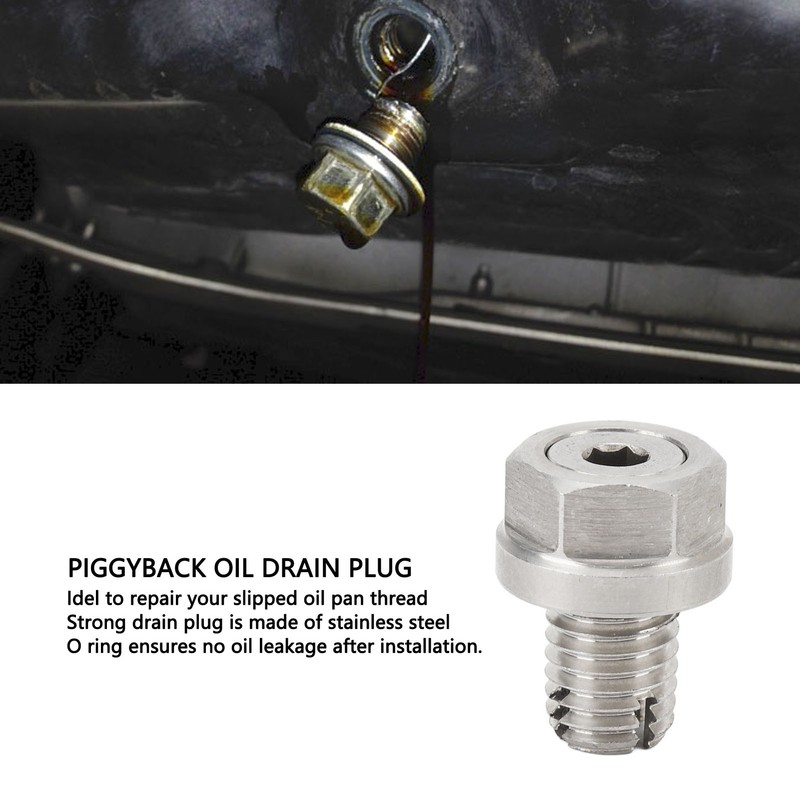 Piggyback Oil Drain Plug Stainless Steel Oversize Self Tapping Oil