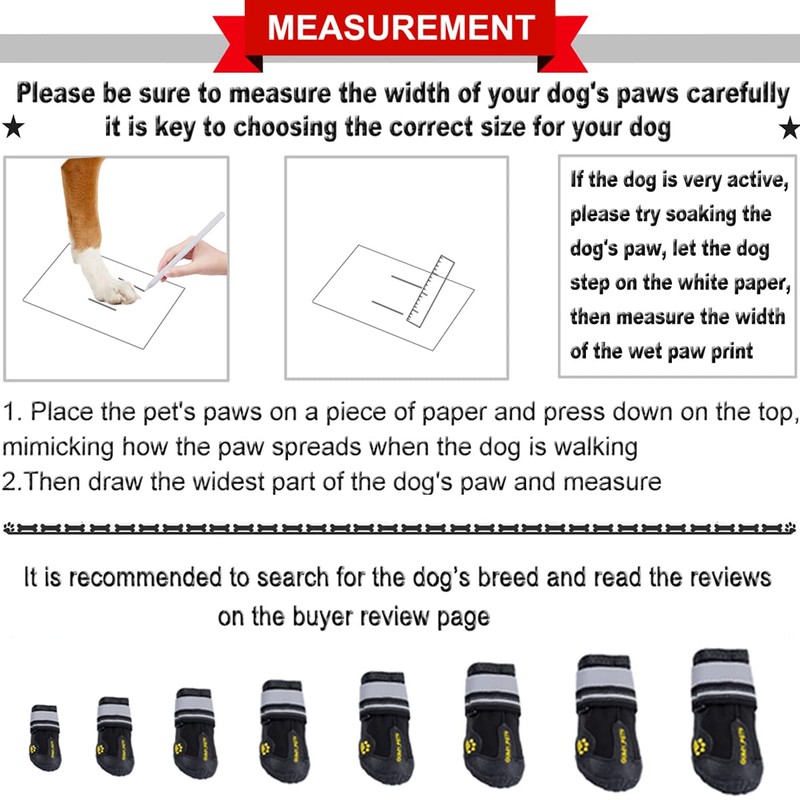 QUMY Dog Boots Waterproof Shoes for Dogs with Reflective Strips