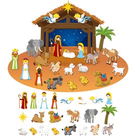 WovWeave Christmas Felt Story Board Set 3.1FT DIY Christmas Tree Nativity Scene Felt with 22 Pcs Detachable Wall Ornaments Decor Jesus Birth Activities Party Felt Board Craft Gift for Toddlers Kids