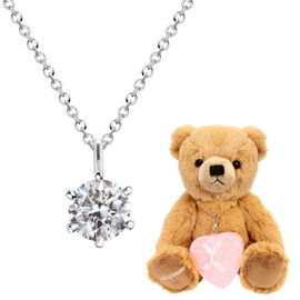Sears p5412-tdt-01 CZ Zirconia Solitaire Necklace, Ladies, Teddy Bear, Plush Toy Set, Cubic Zirconia