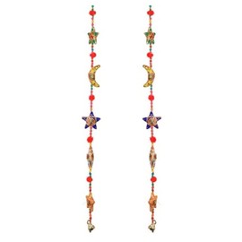 Set of 2 Colorful Hanging Latkans Decorative Accessories for Home Door Wall Bedroom Party Festival Wedding and Gifting (Moon & Star)