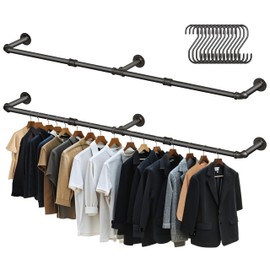 Aduanbang 64.9in Industrial Pipe Wall Mounted Clothes Rack, Heavy Duty Detachable Iron Garment Bar, Rustic Space-Saving Hanging Rod for Bedroom, Closet – Black