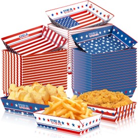 Geefuun 50Packs Fourth/4th of July Paper Food Trays Decorations Disposable Serving Plates Memorial Independent Day Birthday Party Supplies