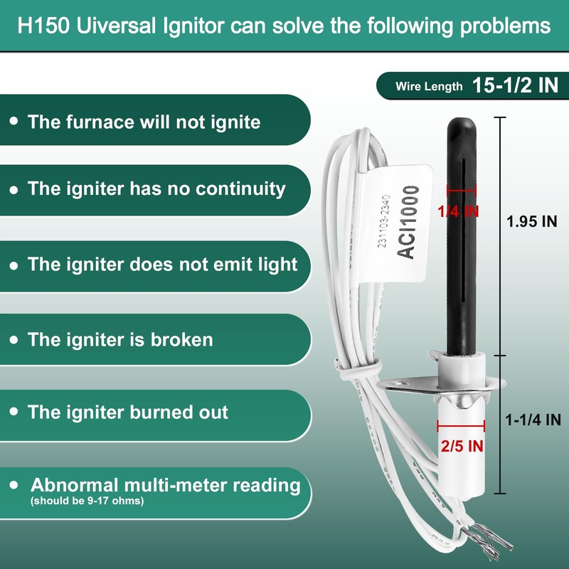 【UPGRADED】H150 Universal Furnace Igniter 120V Silicon Nitride Hot Rod Igniter