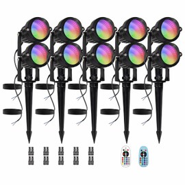 Low Voltage RGBW LED Landscape Lights Spot Lights Outdoor for Yard Garden Decor Spotlight, 12V-24V Low Voltage Landscape Lighting with 16 Color Changing and Remote IP68 Waterproof (10 Pack)