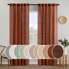 MIULEE Burnt Orange Linen Curtains for Bedroom Living Room, Soft Thick Linen Textured Window Drapes Terracotta Rust Fall Decor Semi Sheer Light Filtering Rod Pocket Back Tab, 2 Panels, 37x84 Inches