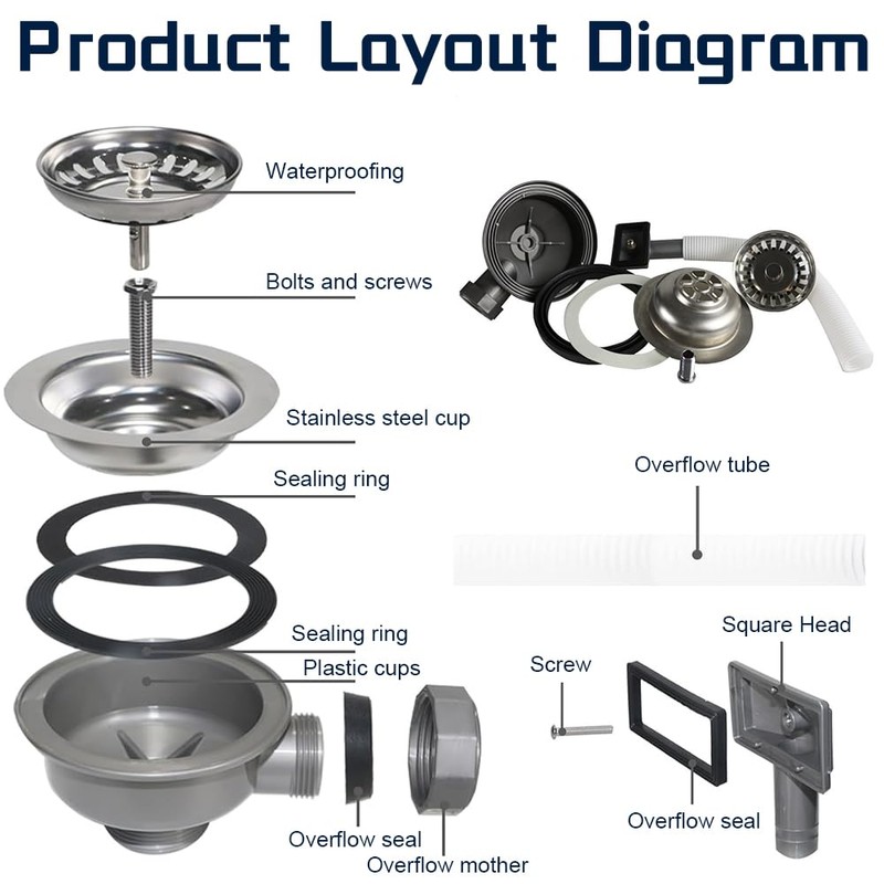 KQWVZ Stainless Steel Strainer Basket Valve, Kitchen Sink Drain Set,