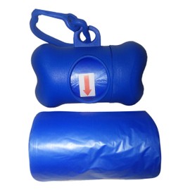 Dog Waste bags with Dispenser 2 rolls of 20. With plastic clip that attaches to a leash, keys, flashlight or dog collar (Blue)