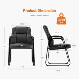 Sweetcrispy Waiting Room Guest Chair, Leather Stationary Office Reception Chairs No Wheel, Comfy Padded Arms and Seld Base, for Conference Room Lobby Home Computer Desk Bedroom Elderly, Black
