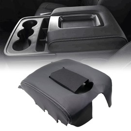 GXARTS Black Leather Center Console Leather Lid Armrest Cover Replacement Compatible with Chevy Silverado GMC Sierra 2014 2015 2016 2017 2018 Black (PVC Leather)