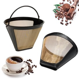 XPEX Pack of 2 Coffee Filters Reusable Permanent Coffee Filter Permanent Filter Coffee Filter 100 Mesh Basket with Handle for Most Coffee Machines, black