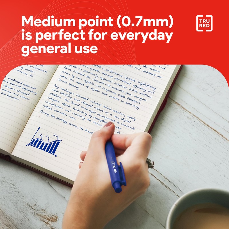 TRU RED Retractable Gel Pens, Medium Point 0.7mm, Blue Ink,