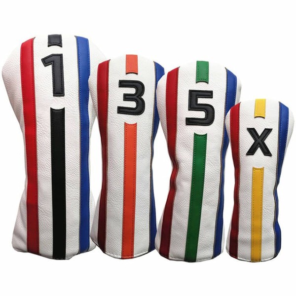 Sunbro Golf Colorful Corfu Headcover for Driver, Wood, Utility, Highly Conspicuous, Premium PU Leather, Waterproof, Set of 4 (DR*FW*FW) (White)