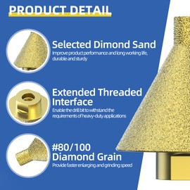 HUHAO Diamond Beveling Chamfer Bit for Angle Grinders,50mm Countersink Drill Bit for Existing Holes Enlarging Shaping Trimming,Conical Grinder Bit for M10 Thread Adapter