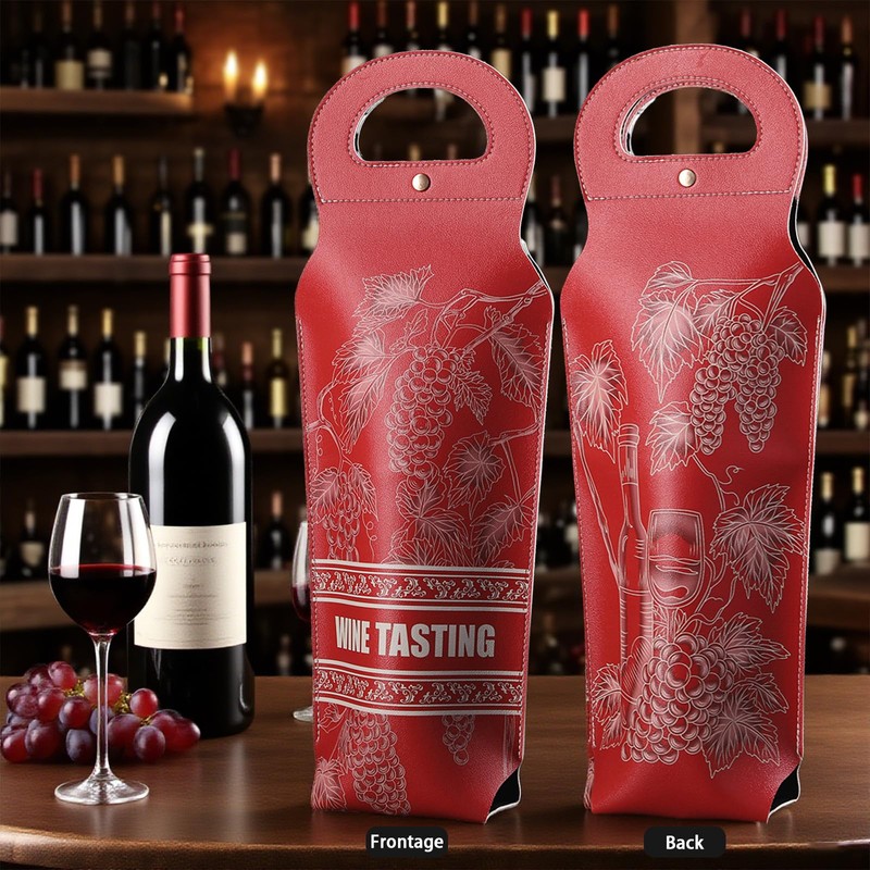 Wine Gift Bag, PU Leather Single-Bottle Wine Tote Carrier, Reusable