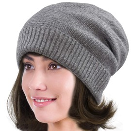 Dahlia Womens Winter Hat - Slouch Beanie w/Silver Thread Fleece Lined, Lt Gray