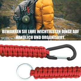 CGEAMDY Pack of 2 Paracord Key Chains, Paracord Keyring Carabiner, Lanyard with Carabiner Braided Lanyard, for Car Camping (Bright Red)