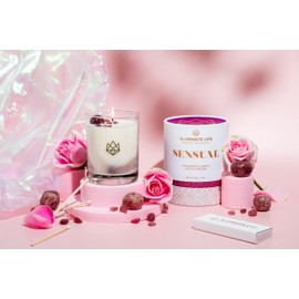 Aluminate Life Luxury Glass Jar Candle, 14 OZ, Sensual - Strawberry Quartz Crystal Infused - Scents of Star Anise, Rose, Sichuan Pepper & White Musk - Coconut Wax, Essential Oils, Dr. Developed