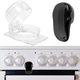 Stove Knob Covers with Oven Door Child Safety Lock, 7 pcs, for Knobs with max. Ø 1.9", 1.57" Height, 2.4" Knob Distance Center-Center, Childproof Oven Door and Stove Knob Lock Set, Oven Baby Guard