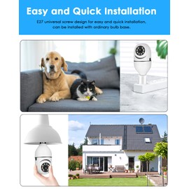 OFYOO Light Bulb Security Camera Wireless Outdoor Indoor 2.4G WiFi Security Cameras for Home Security 360° Panoramic Camera Motion Detection and Alarm Two-Way Audio Based E27 Light Bulb Socket