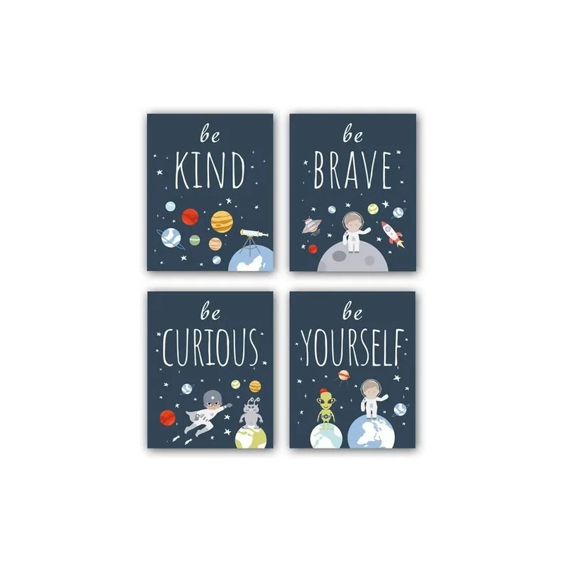 4 Cuadros Decorativos Habitacion Niño Astronauta Canvas Astronauta