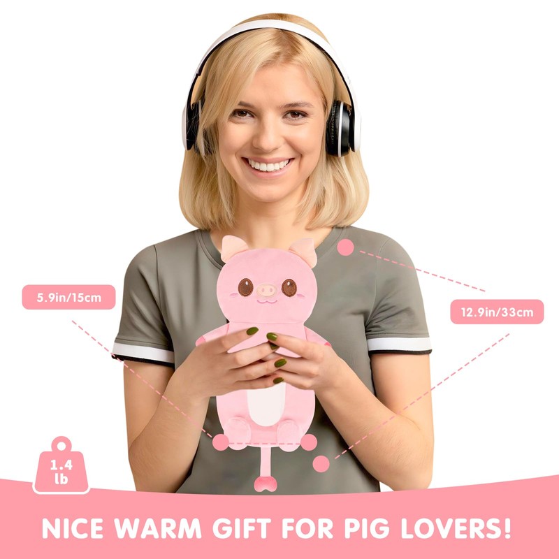 Cute Heating Pad Microwavable Stuffed Animals, Pink Pig 1.4lb Removable