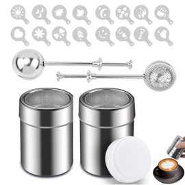 LANZLC Cocoa Shaker for Cappuccino with Tea Tongs, Set of 4, Stainless Steel Powder Shaker, Icing Sugar Shaker and Multifunctional Tea Filter, Tea Strainer, Tea Infuser for Loose Tea with Telescopic