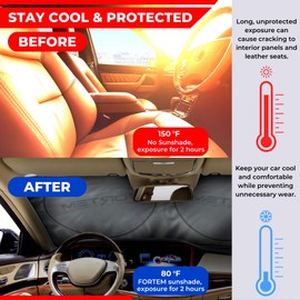 FORTEM Car Sun Shade for Windshield, Reflective Windshield Sunshade, 240T Polyester, Automotive Interior Sun Protection, Ultimate Heat and UV Shield, Foldable, Storage Bag
