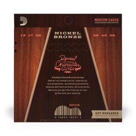 D'Addario Acoustic Guitar Strings, Nickel Bronze, NB1356, Medium Gauge 13-56, 6-String Set, Pack of 1