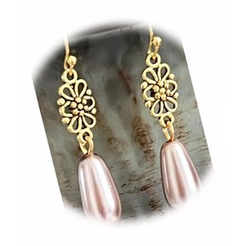 The New Gold Tone with Champagne Faux Pearl Teardrop Dangle Earrings Ideal for Creating Unique Accessories and Decorations KATE1O00859