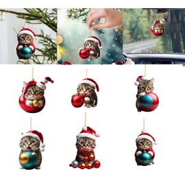 Zixrmor Christmas Decorations Acrylic Christmas Cat Hanging Decoration Funny Christmas Cats Ornament Fun Christmas Pendant Decoration Christmas Tree Decoration Christmas Decoration Gift (6)