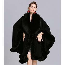 Old DIrd Elegant Faux Fox Fur Collar Knitted Cardigan Shawl Bride Wedding Party Shawl Cloak Coat Navy