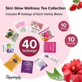 Skin Glow Wellness Tea Collection. 40 Tea Bags. 10 Flavors Tea Assortment. Best Skincare Tea Gifts for Women