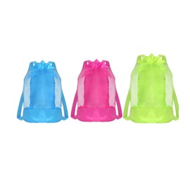 Mesh Drawstring Beach Toy Tote Bag, 3Pcs Mesh Travel Sand Toys Backpack, Sandbox Toys with Folding Bucket and Mesh Bag