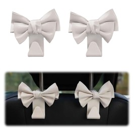 TELAIN 2-pack boot organiser, car hooks cute bow headrest hanger for bags and handbags, space-saving car accessory (White-Brown)