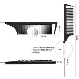 Yumflan Hair Comb, Rat Tail Comb for Braiding Hair, Fine Tooth Hair Comb with Stainless Steel Pintail for Sectioning, Parting and Styling - Black
