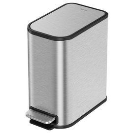 Cesun Silver Bathroom Trash Can, 1.3 Gallon Small Garbage Can with Lid, Metal Slim Trash Bin with Foot Pedal, Waste Basket for Bathroom, Bedroom, Office, Silver, 5 Liters