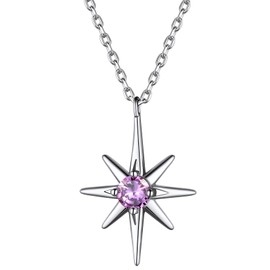 Suplight 925 Sterling Silver Necklace Starburst North Star June Birthstone Necklace for Women