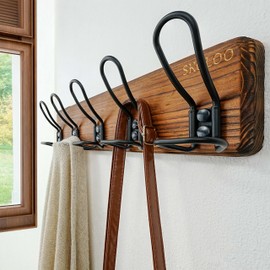 SKOLOO Durable Wall Coat Rack with 5 Double Hooks - Heavy-Duty Iron, No Assembly Required, Ideal for Family Entrances, Mudrooms, Classrooms & Hallways - Scratch/Chip Resistant Finish, Brown, Pack of 2