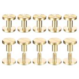 sourcing map 10Pack Brass Chicago Screws, 4x6x10mm Flower Texture Flat Head Screw Back Binding Post Nail Stud Rivets Fastener for DIY Leather Craft Belt Strap