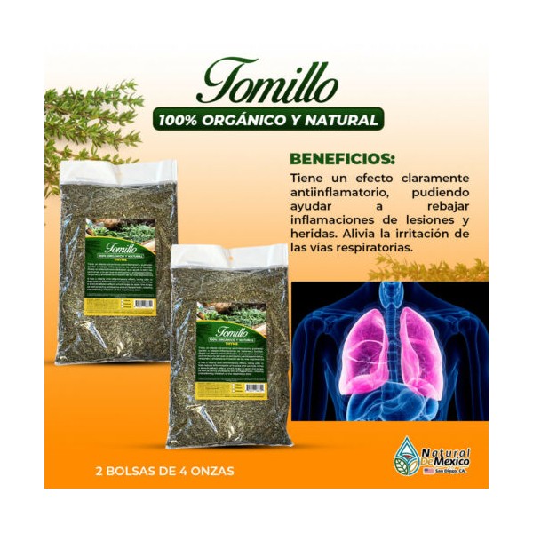 Natural de Mexico USA Tomillo Thyme Leaves alivia irritacion de vias respiratorias 8 oz(2 de 4oz)227g.