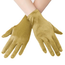 EORUBE 1920s Gloves for Women Wrist Length Short Satin Gloves Party Costume Gloves, gold