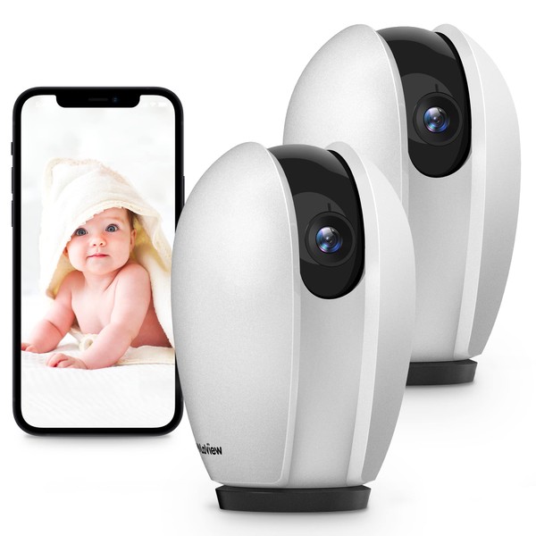 LaView Baby Monitor Camera with Phone App (2 Pack+2 32GB SD Cards), 1080P WiFi Pet Camera Indoor, 360° Home Security Camera with Motion & Sound Detection, Two-Way Audio, Night Vision, Works with Alexa